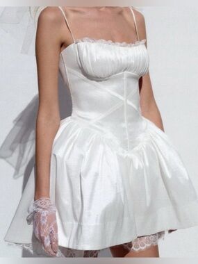 $429 NWOT For Love And Lemons “Evelyn” Mini Taffeta Dress in White Sz Small